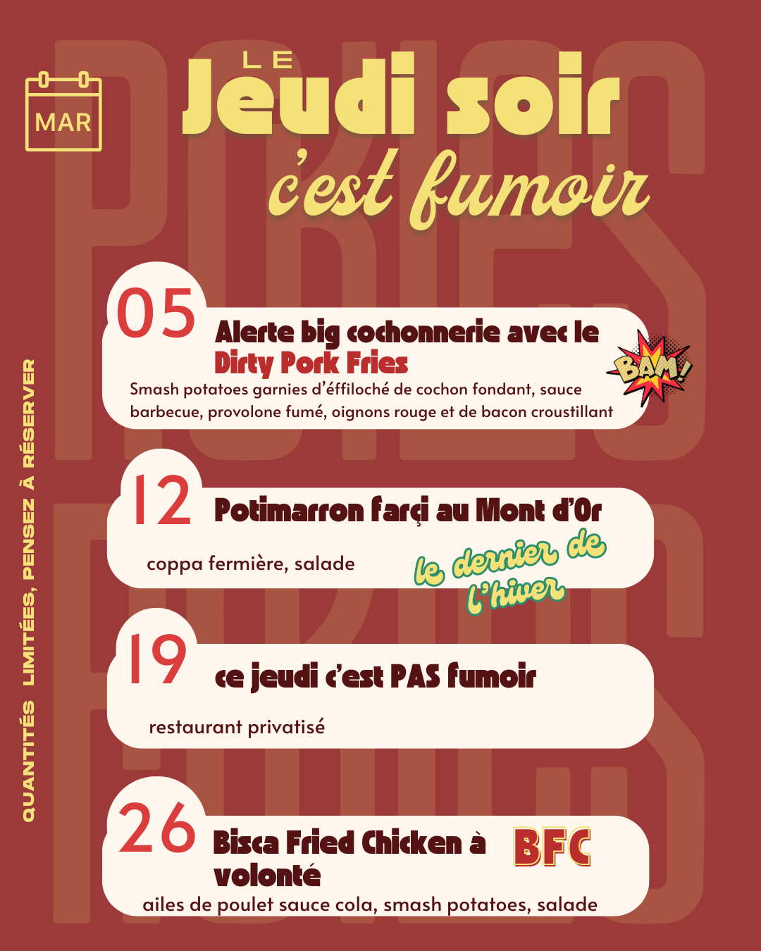 agenda fumoir Mars agenda jeudi soir fumoirs, barbecue, brasero